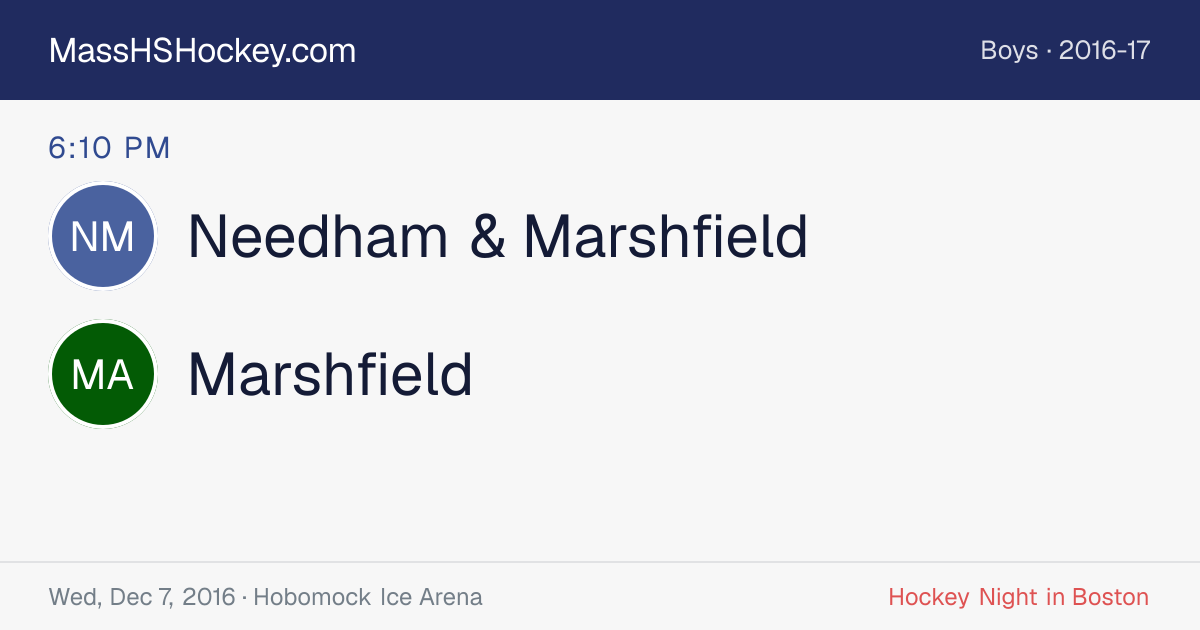 Needham & Marshfield at Marshfield score card