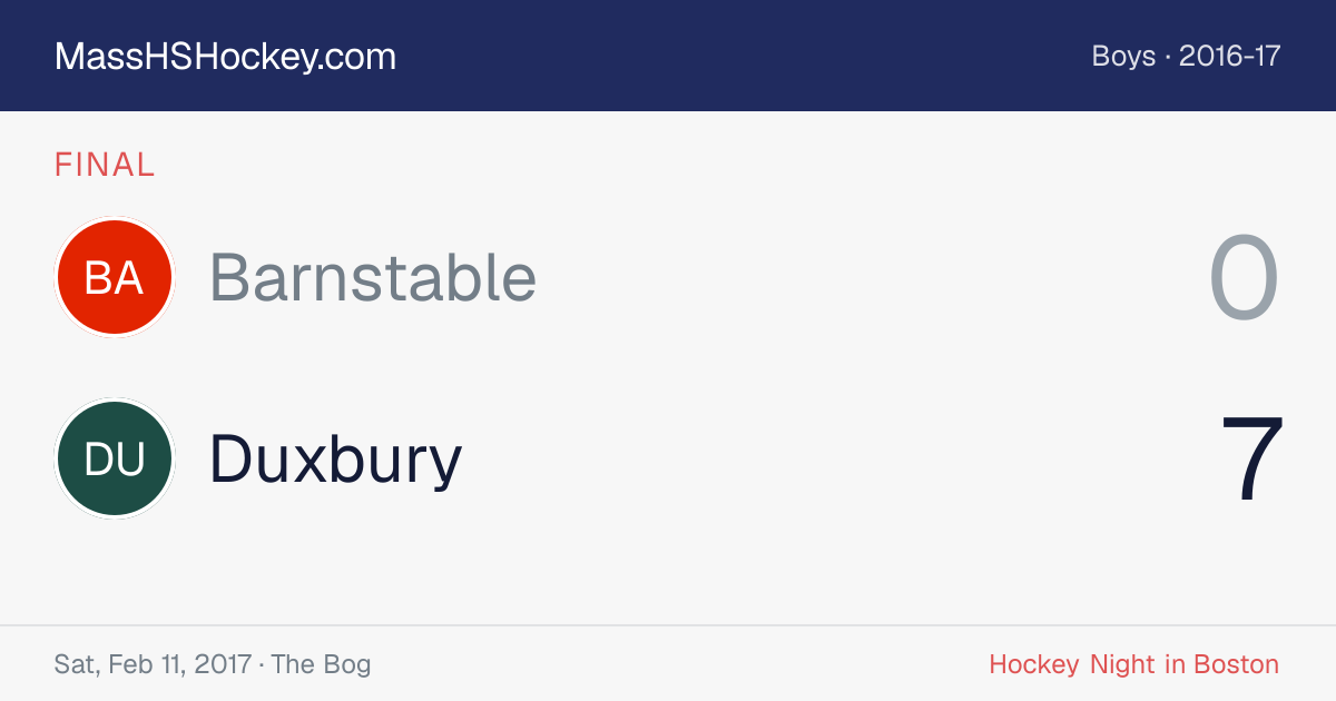 Barnstable at Duxbury score card