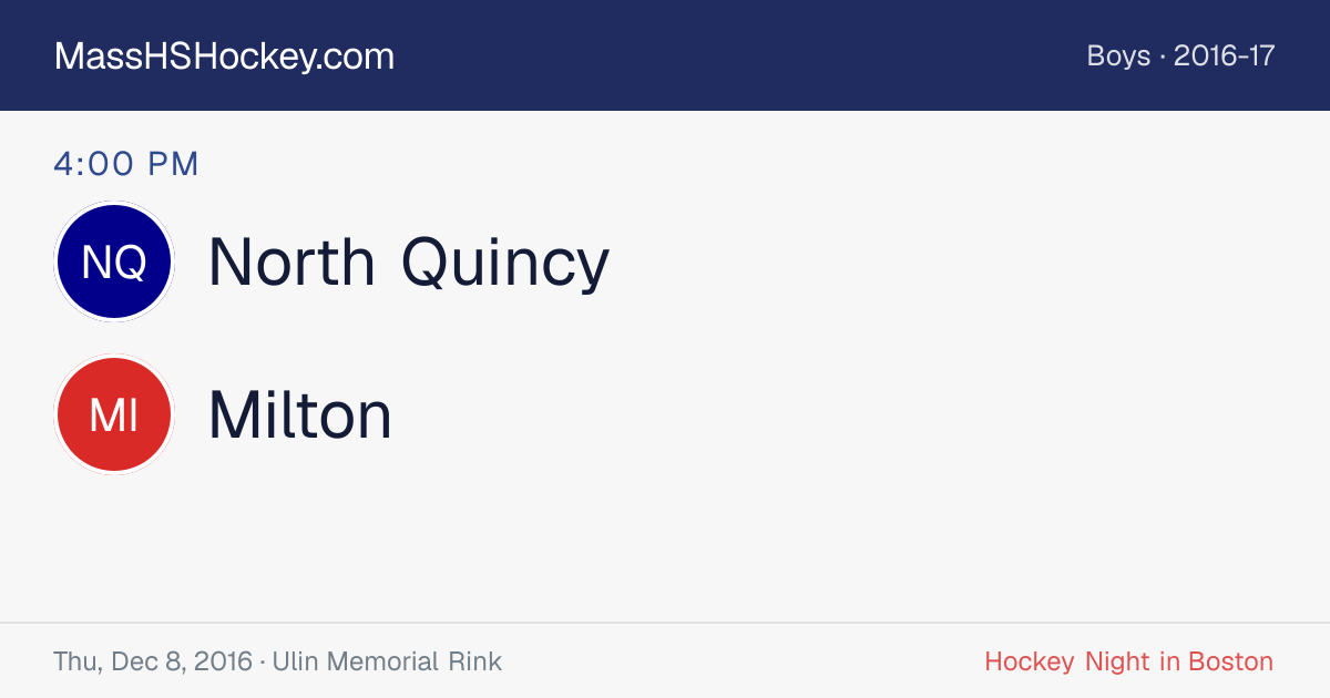 North Quincy at Milton score card