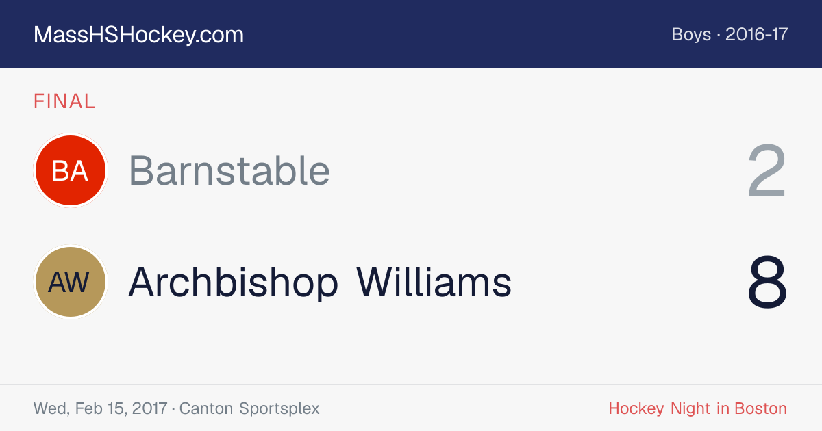 Barnstable at Archbishop Williams score card