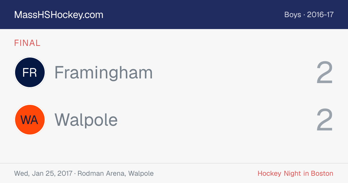 Framingham at Walpole score card