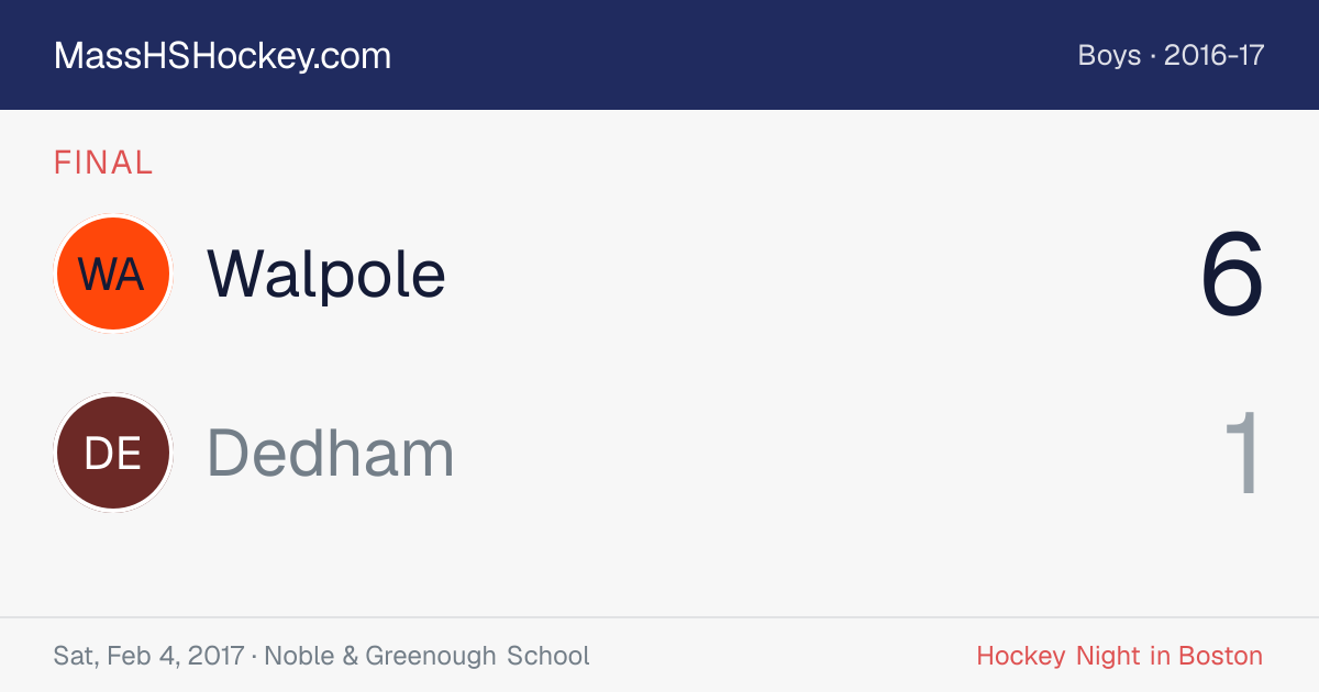 Walpole at Dedham score card