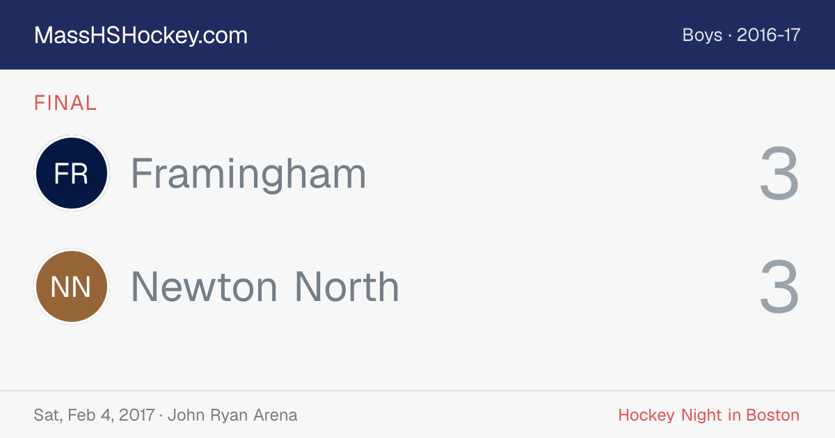 Framingham at Newton North score card