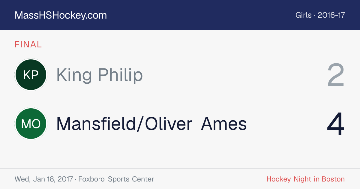 King Philip at Mansfield/Oliver Ames score card