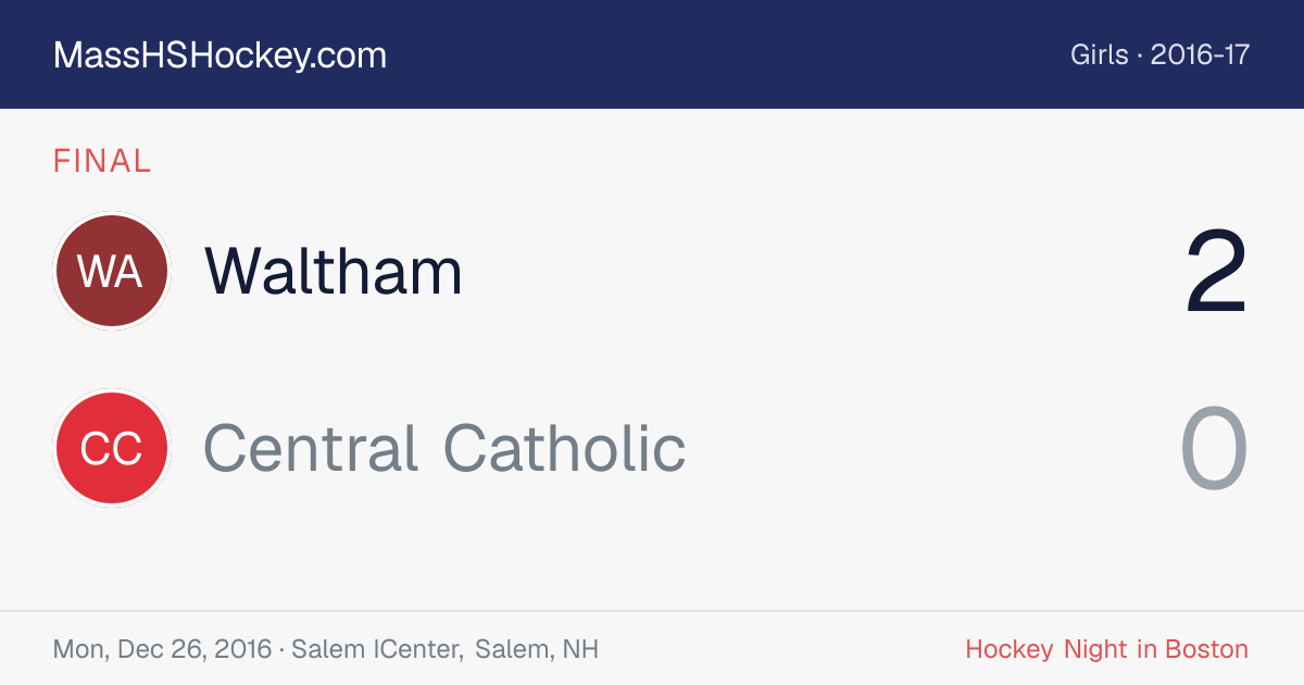 Waltham at Central Catholic score card
