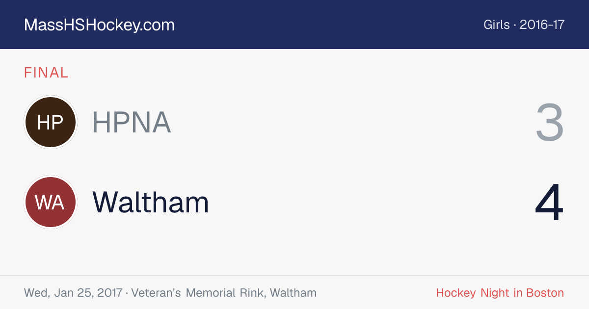 HPNA at Waltham score card