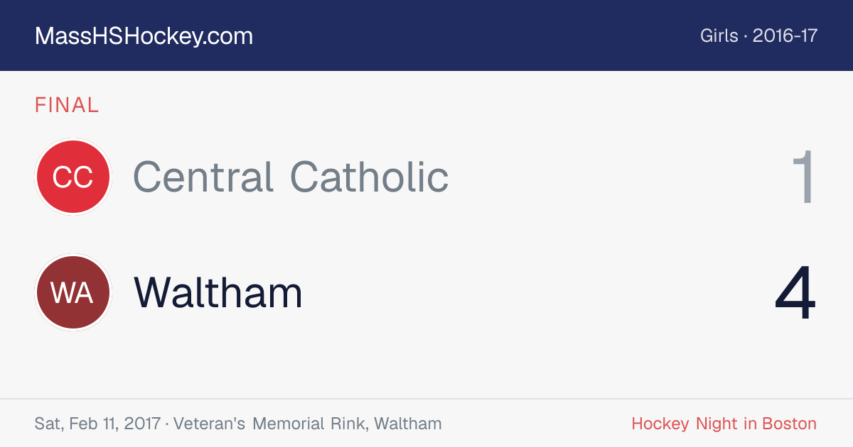 Central Catholic at Waltham score card