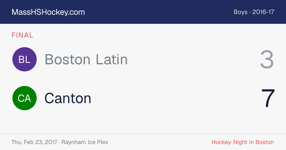 Boston Latin at Canton score card