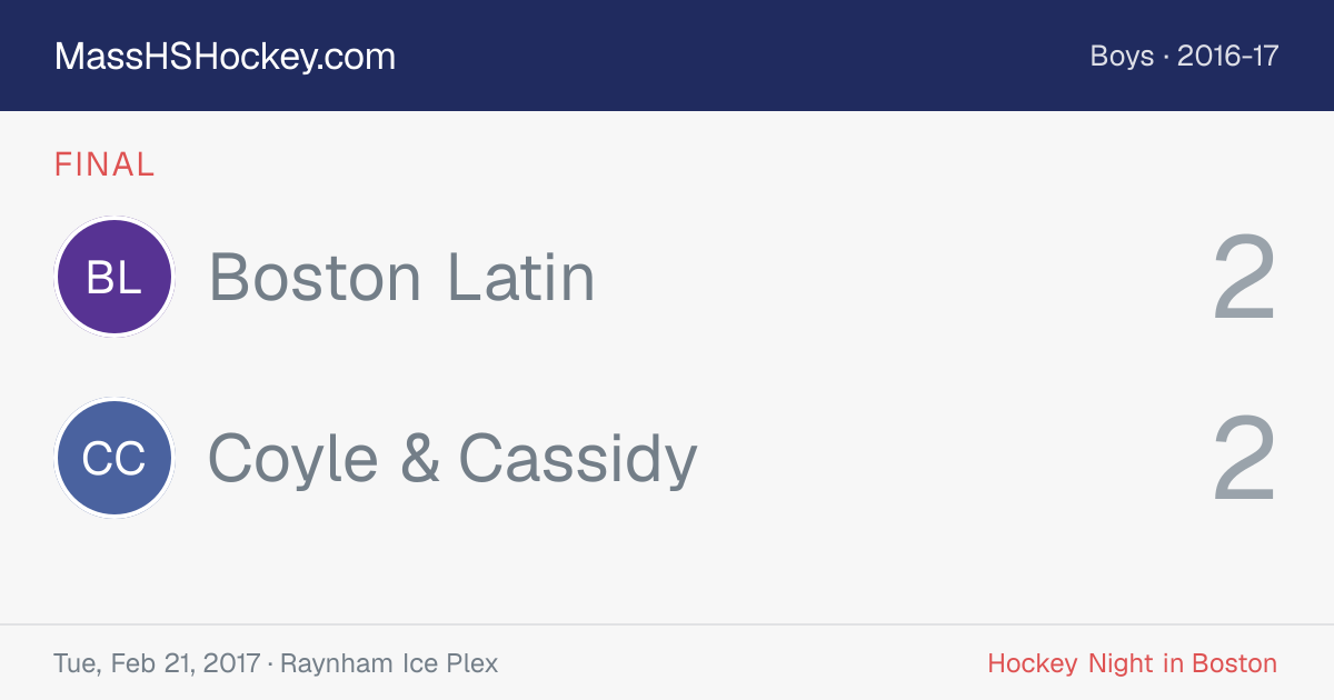 Boston Latin at Coyle & Cassidy score card