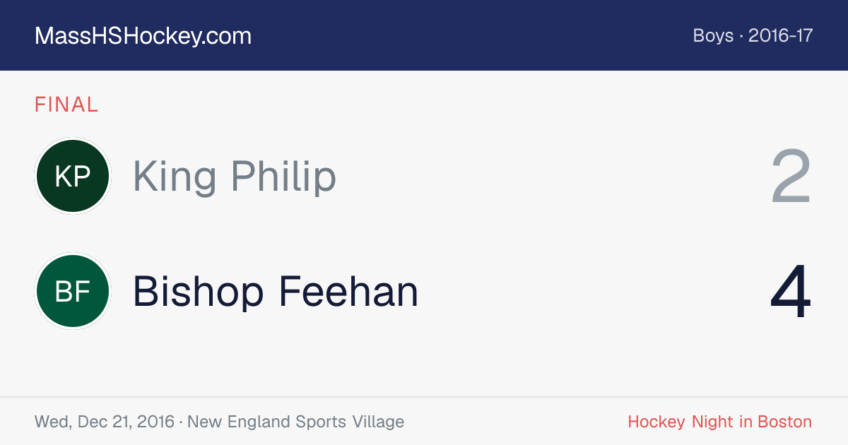 King Philip at Bishop Feehan score card
