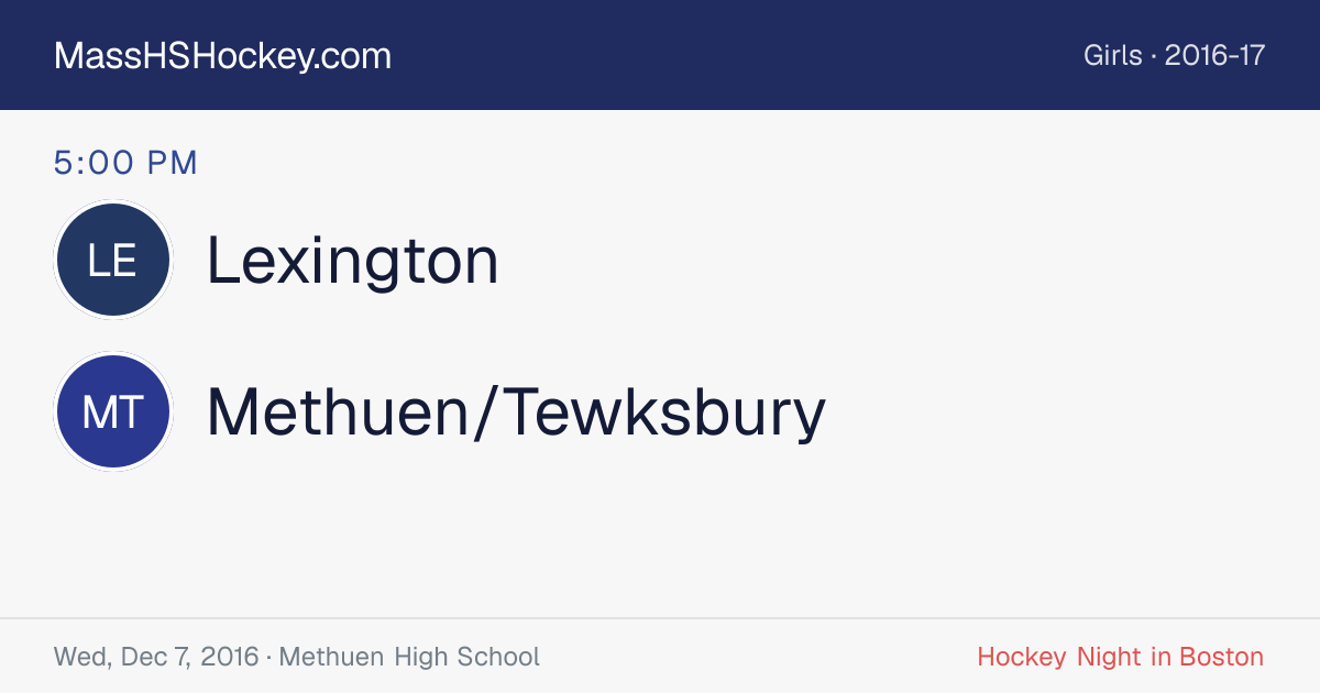 Lexington at Methuen/Tewksbury score card