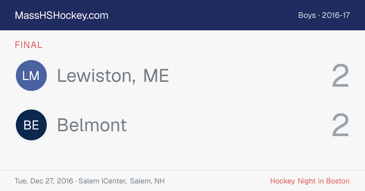 Lewiston, ME at Belmont score card