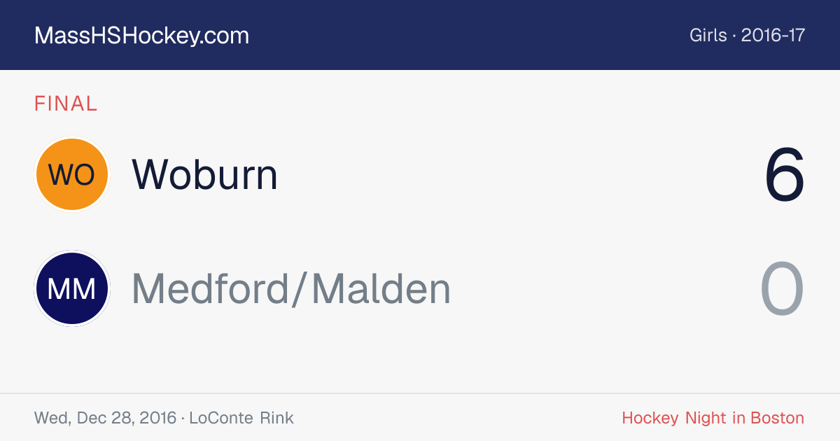 Woburn at Medford/Malden score card
