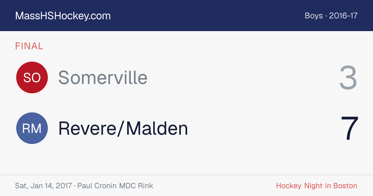 Somerville at Revere/Malden score card