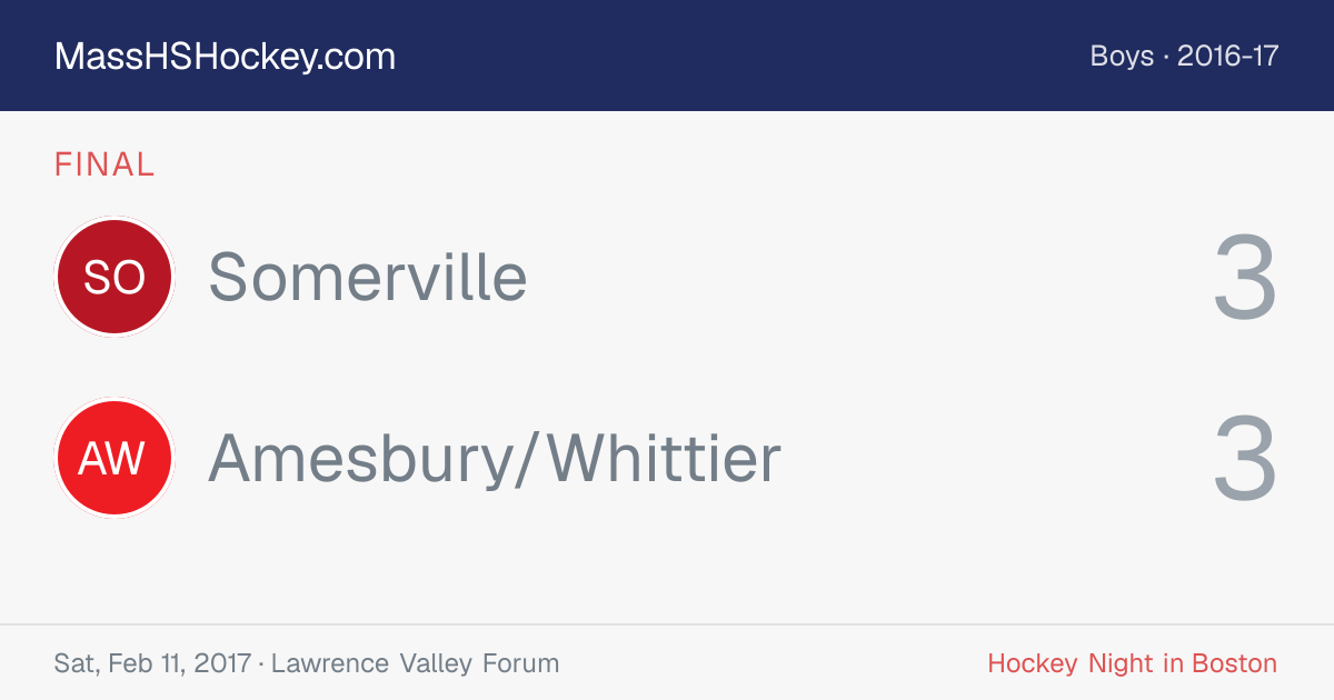 Somerville at Amesbury/Whittier score card