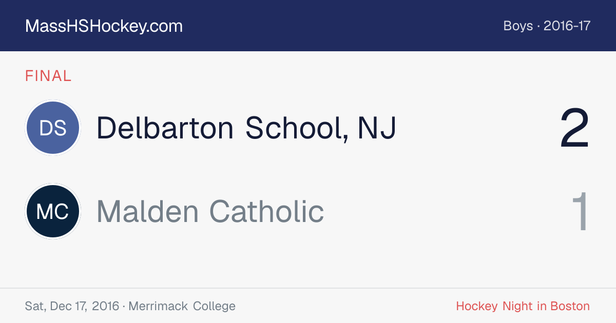 Delbarton School, NJ at Malden Catholic score card