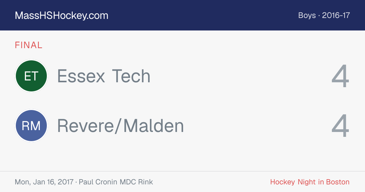 Essex Tech at Revere/Malden score card