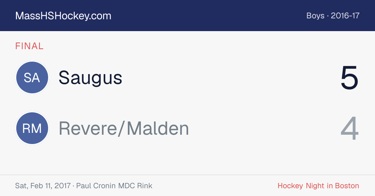 Saugus at Revere/Malden score card
