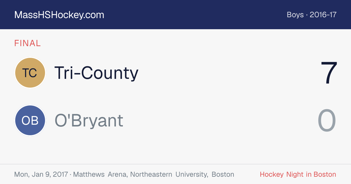 Tri-County at O'Bryant score card
