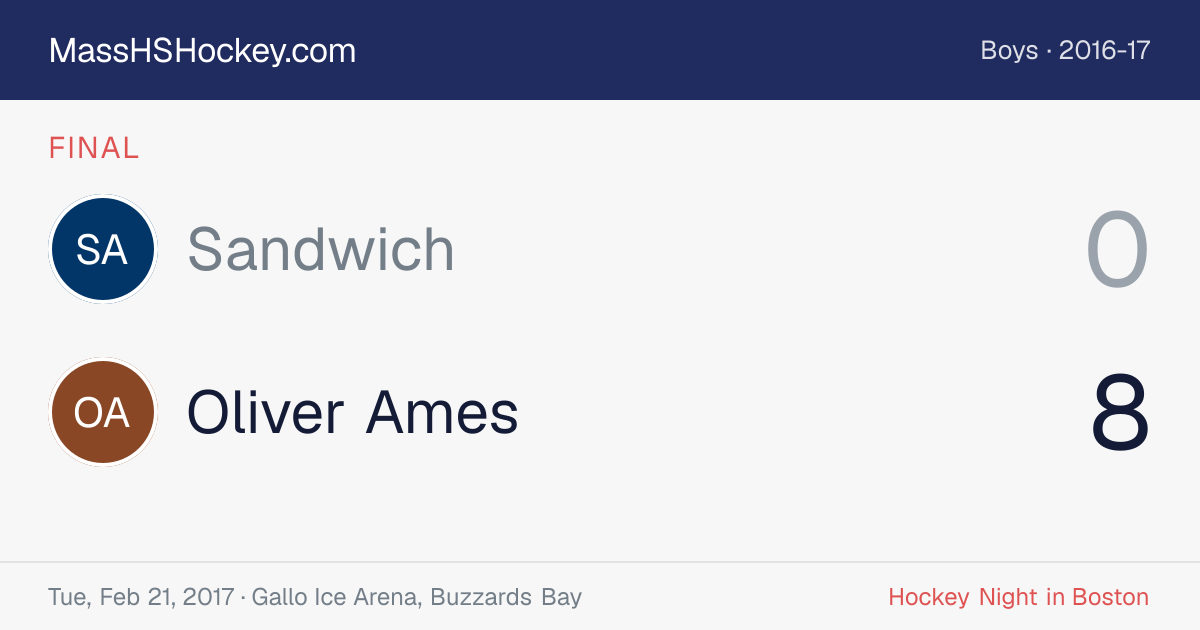 Sandwich at Oliver Ames score card