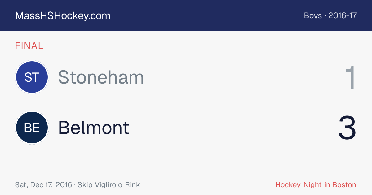 Stoneham at Belmont score card