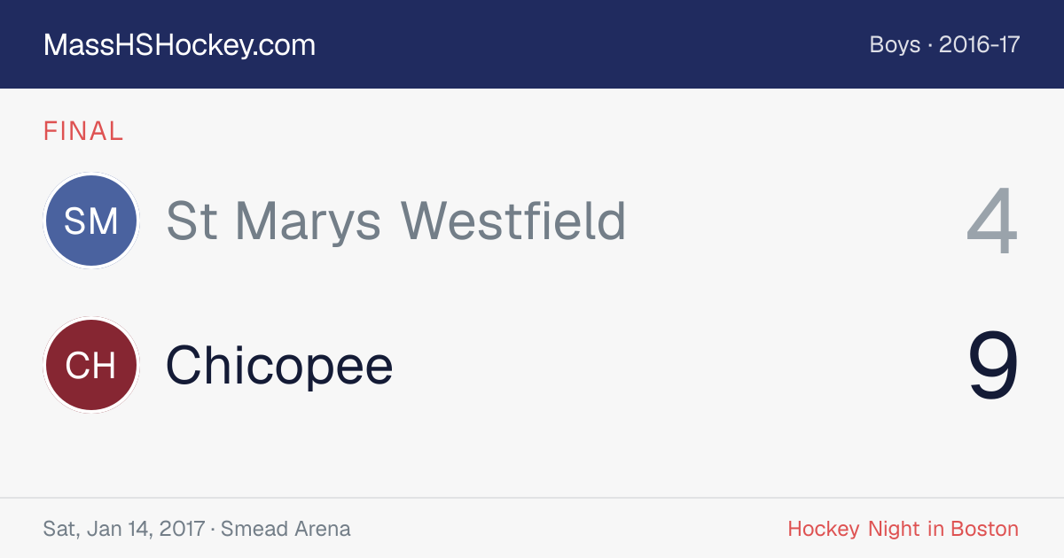 St Marys Westfield at Chicopee score card