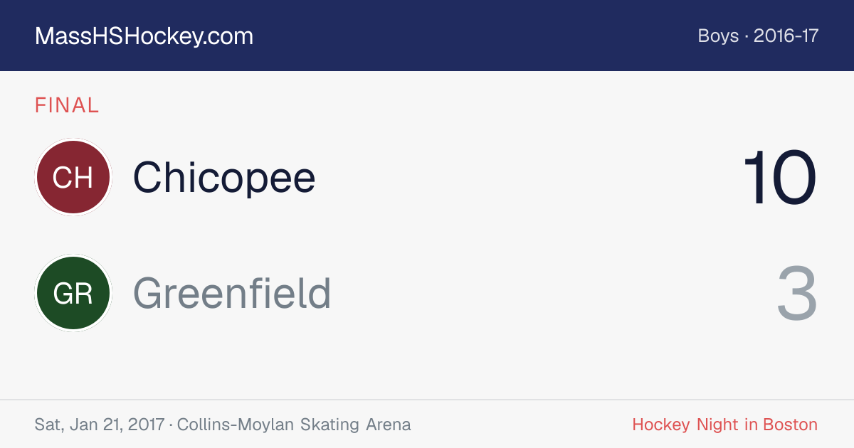 Chicopee at Greenfield score card