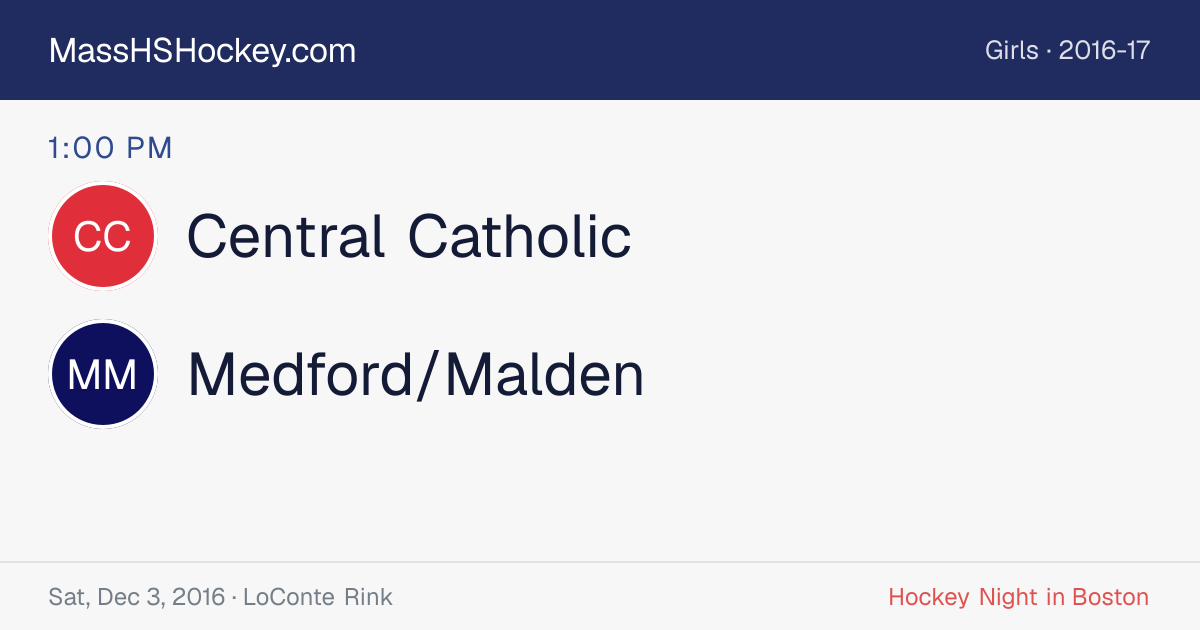 Central Catholic at Medford/Malden score card