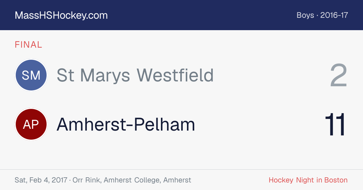 St Marys Westfield at Amherst-Pelham score card