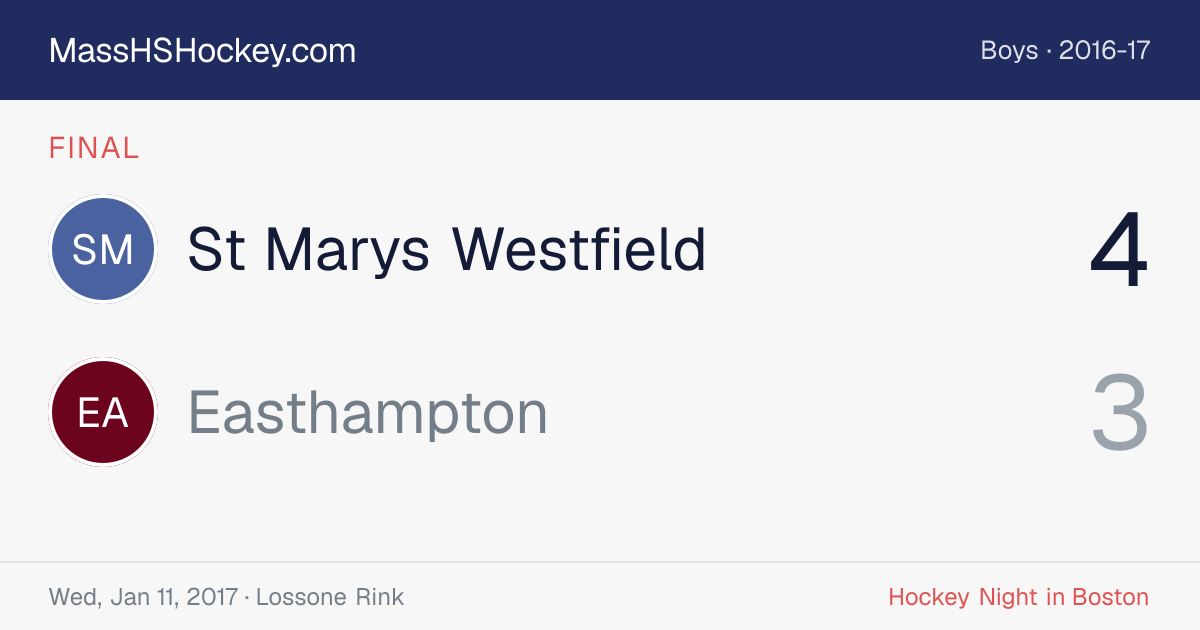 St Marys Westfield at Easthampton score card