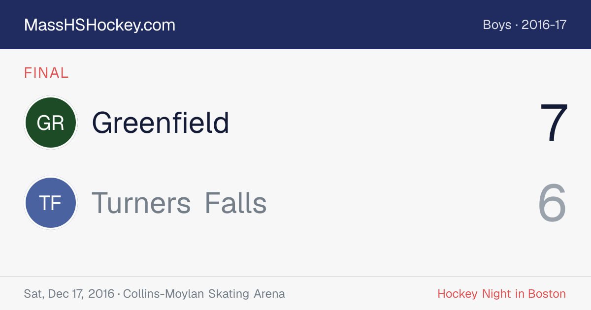 Greenfield at Turners Falls score card
