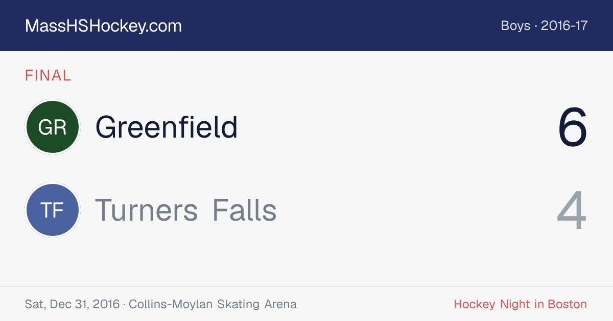 Greenfield at Turners Falls score card
