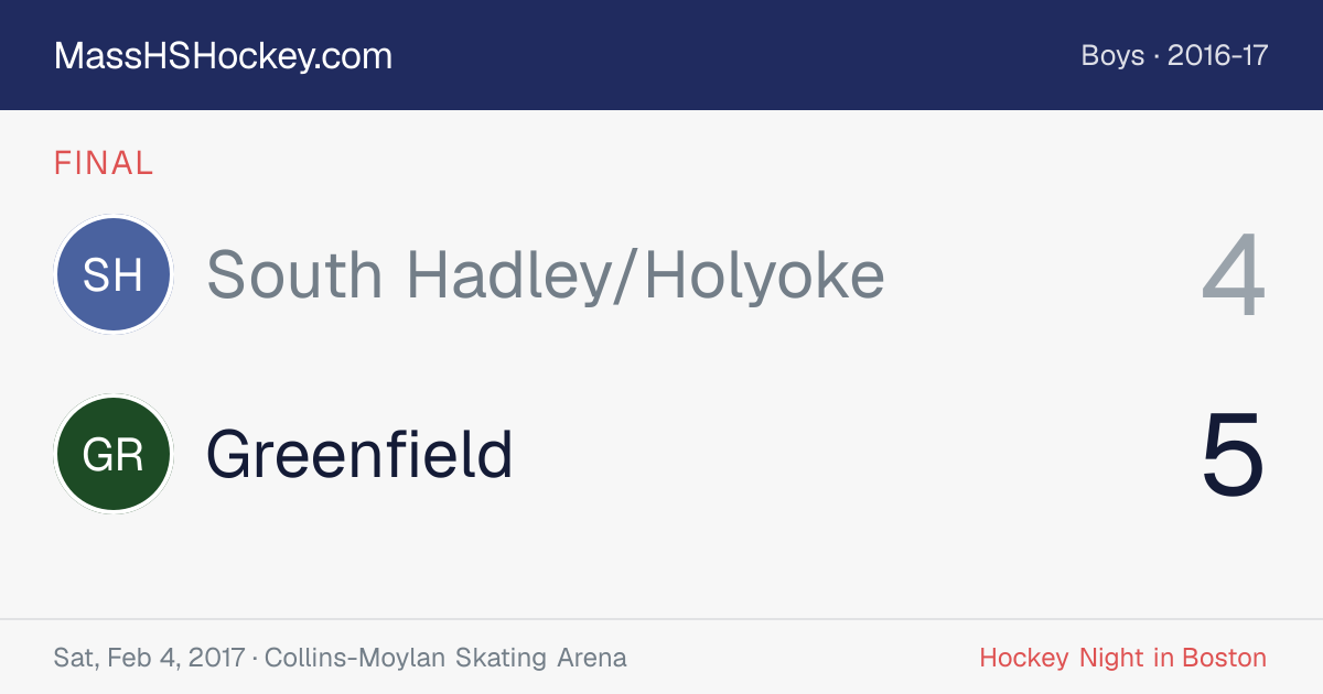 South Hadley/Holyoke at Greenfield score card