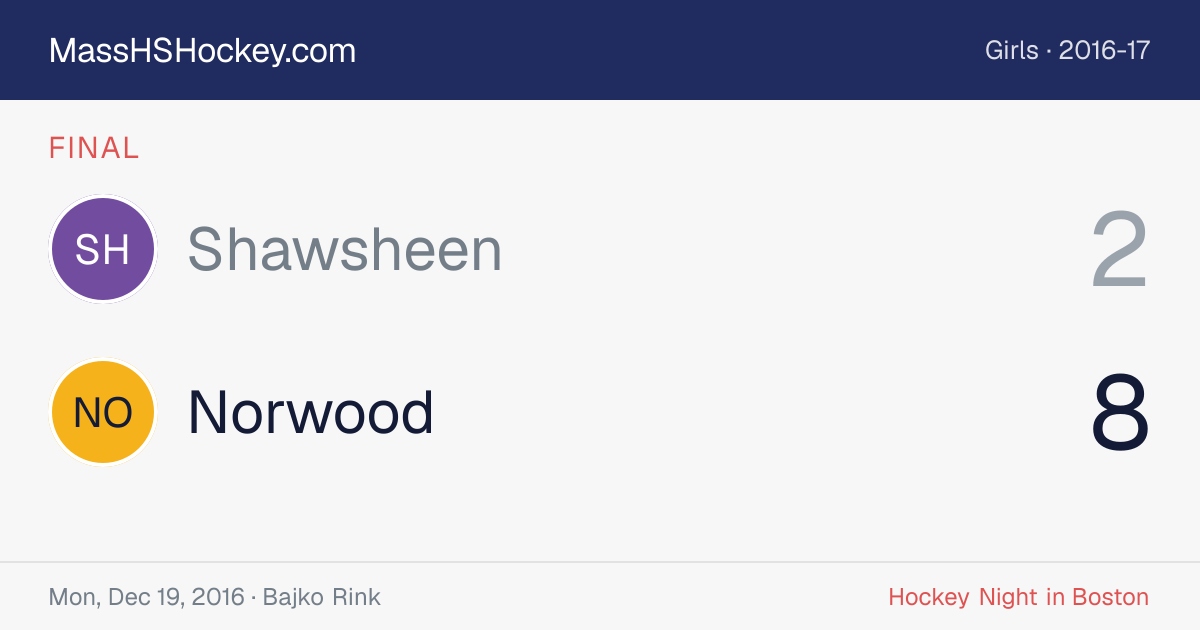 Shawsheen at Norwood score card