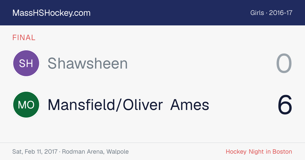 Shawsheen at Mansfield/Oliver Ames score card