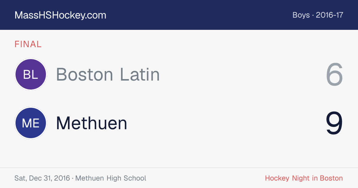 Boston Latin at Methuen score card