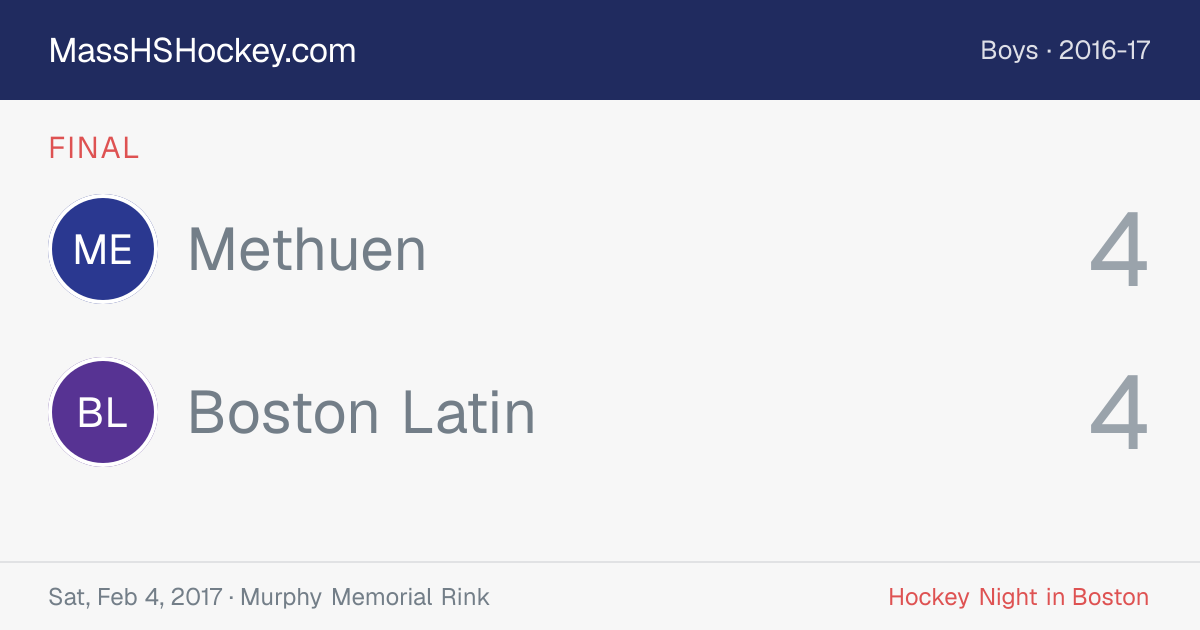 Methuen at Boston Latin score card