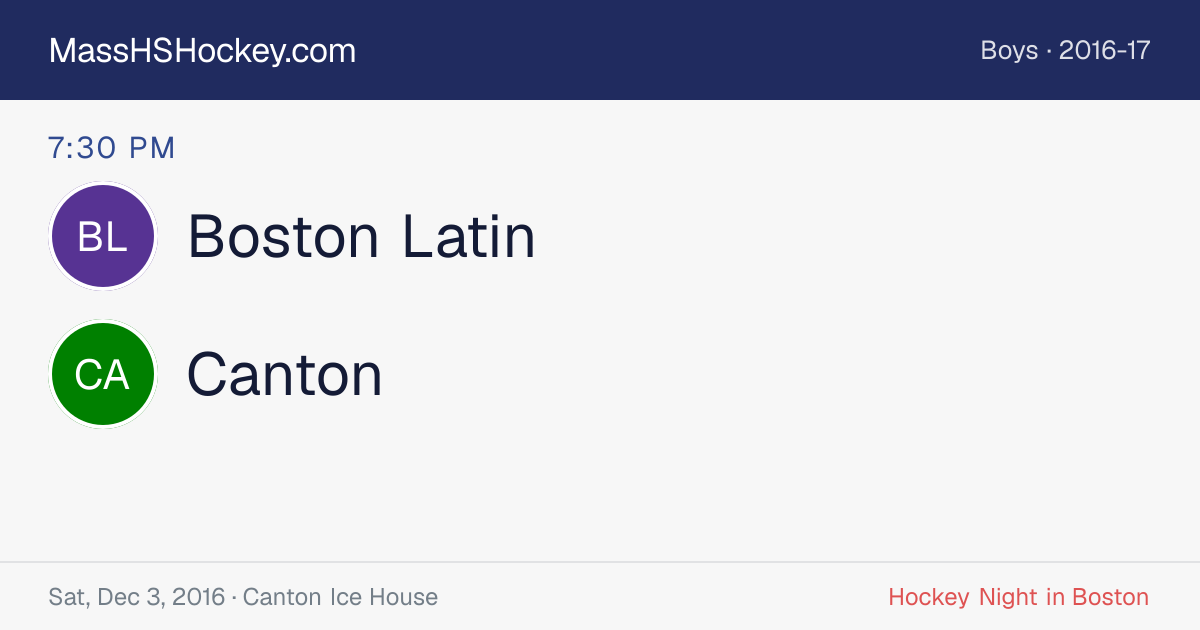 Boston Latin at Canton score card