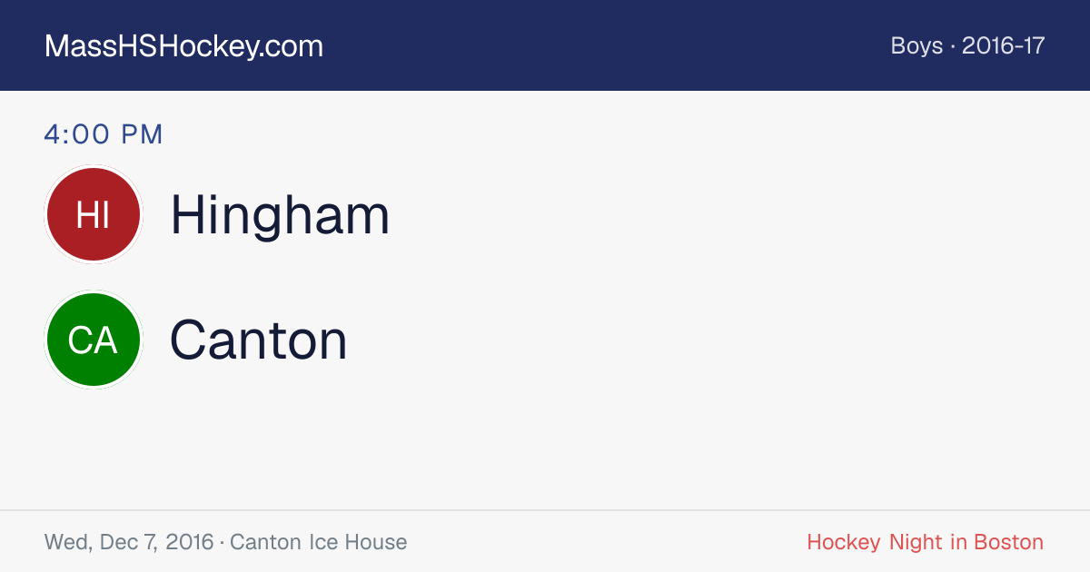 Hingham at Canton score card