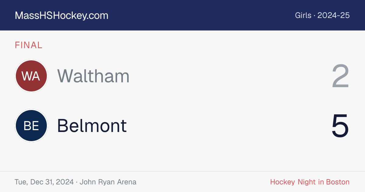 Waltham at Belmont score card