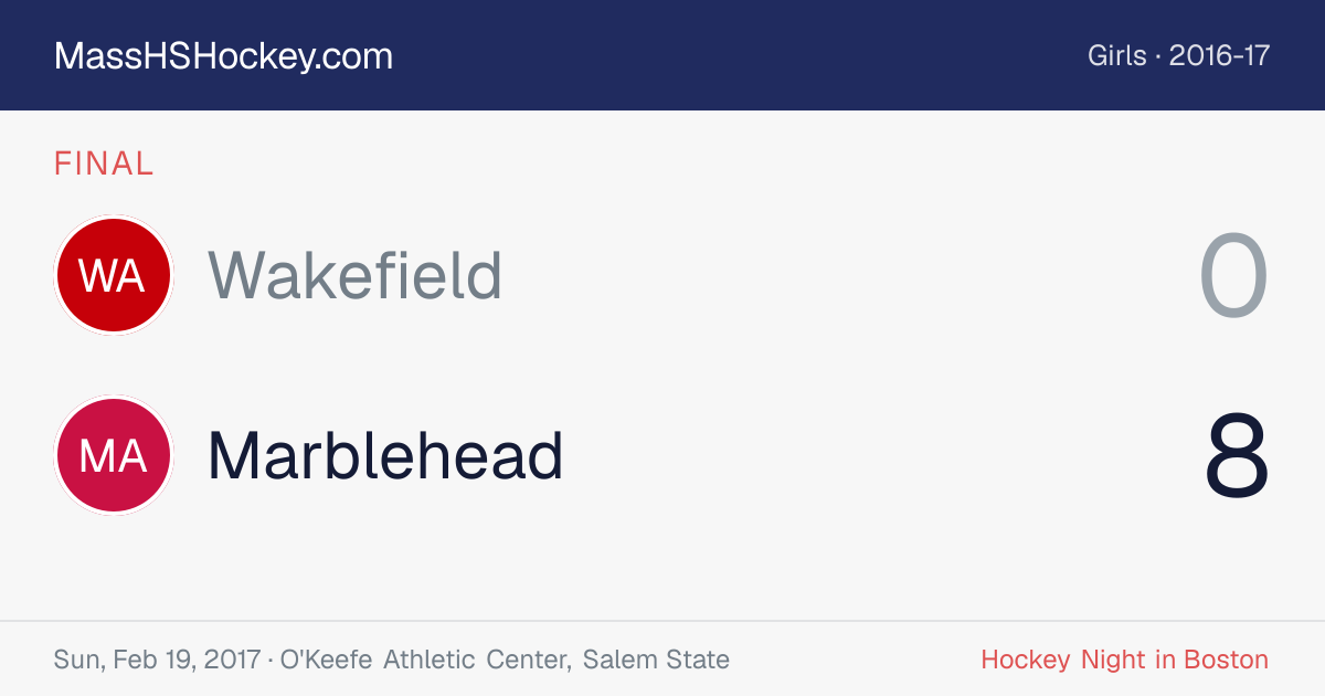Wakefield at Marblehead score card