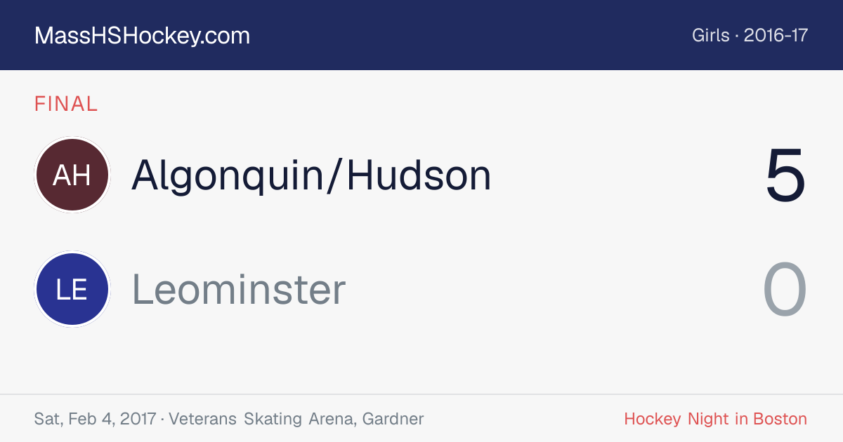 Algonquin/Hudson at Leominster score card