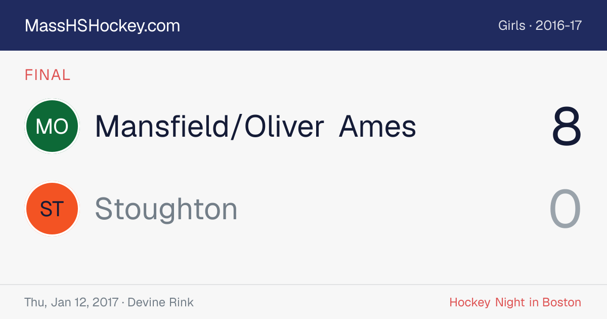 Mansfield/Oliver Ames at Stoughton score card