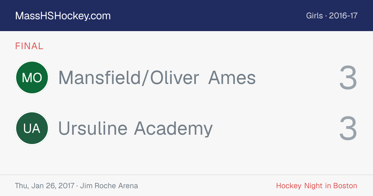 Mansfield/Oliver Ames at Ursuline Academy score card