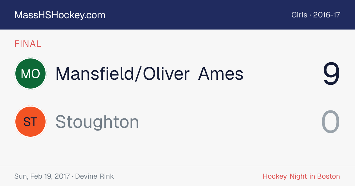 Mansfield/Oliver Ames at Stoughton score card