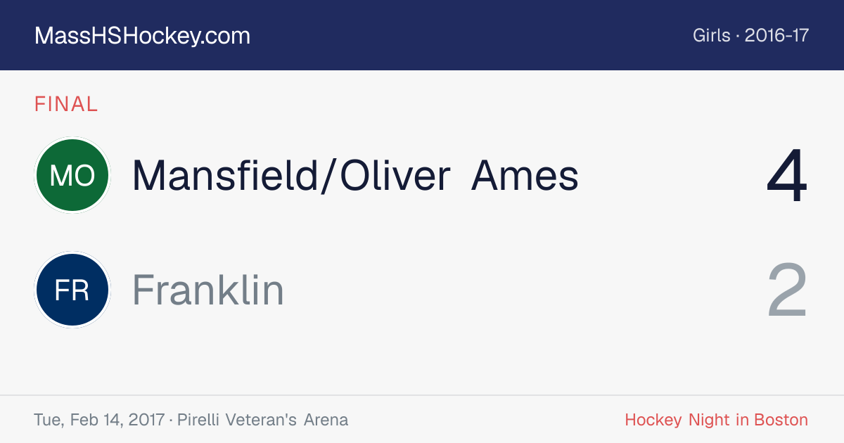 Mansfield/Oliver Ames at Franklin score card