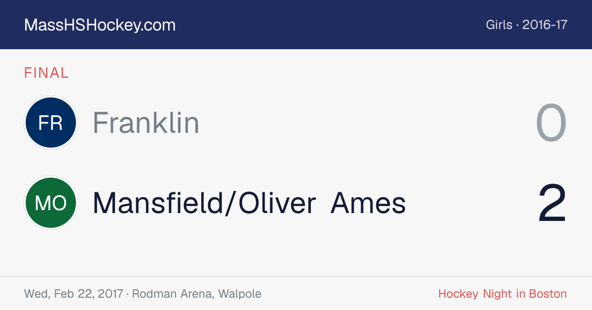 Franklin at Mansfield/Oliver Ames score card