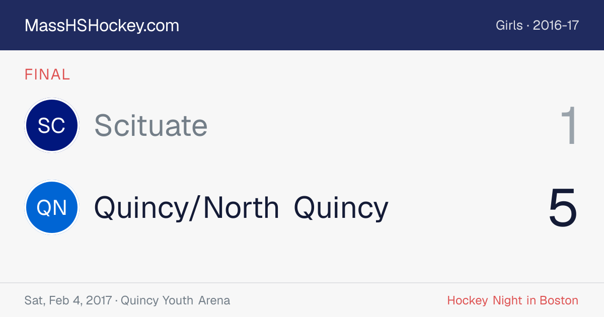 Scituate at Quincy/North Quincy score card