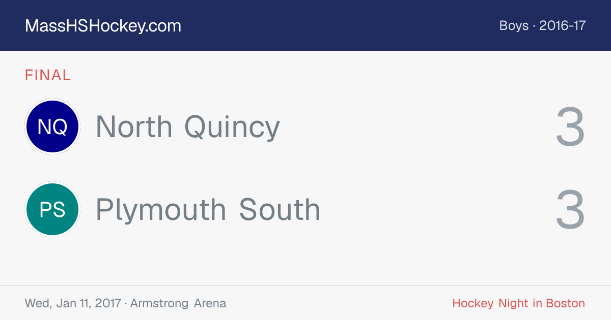 North Quincy at Plymouth South score card
