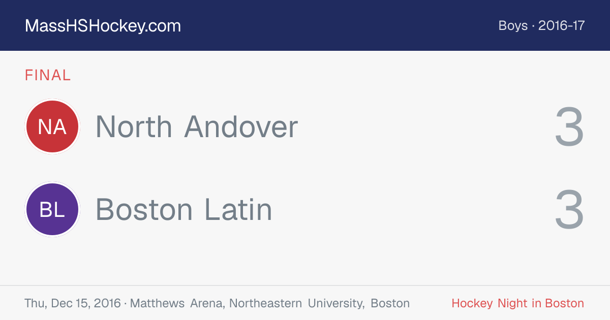 North Andover at Boston Latin score card